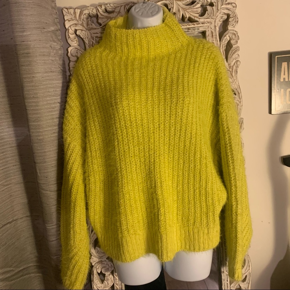 Express Neon Yellow Ribbed Turtleneck Sweater